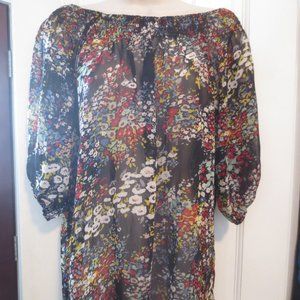 NWT Boho Floral Blouse Top See Through Off Shoulder Black Sz M